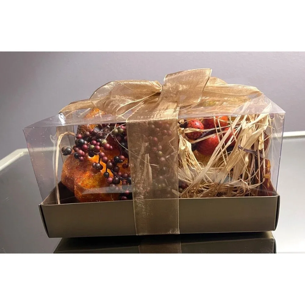 Pier 1 Decorative Faux Fall Gourds & Berries Gift Set In Clear Box With Ribbon
